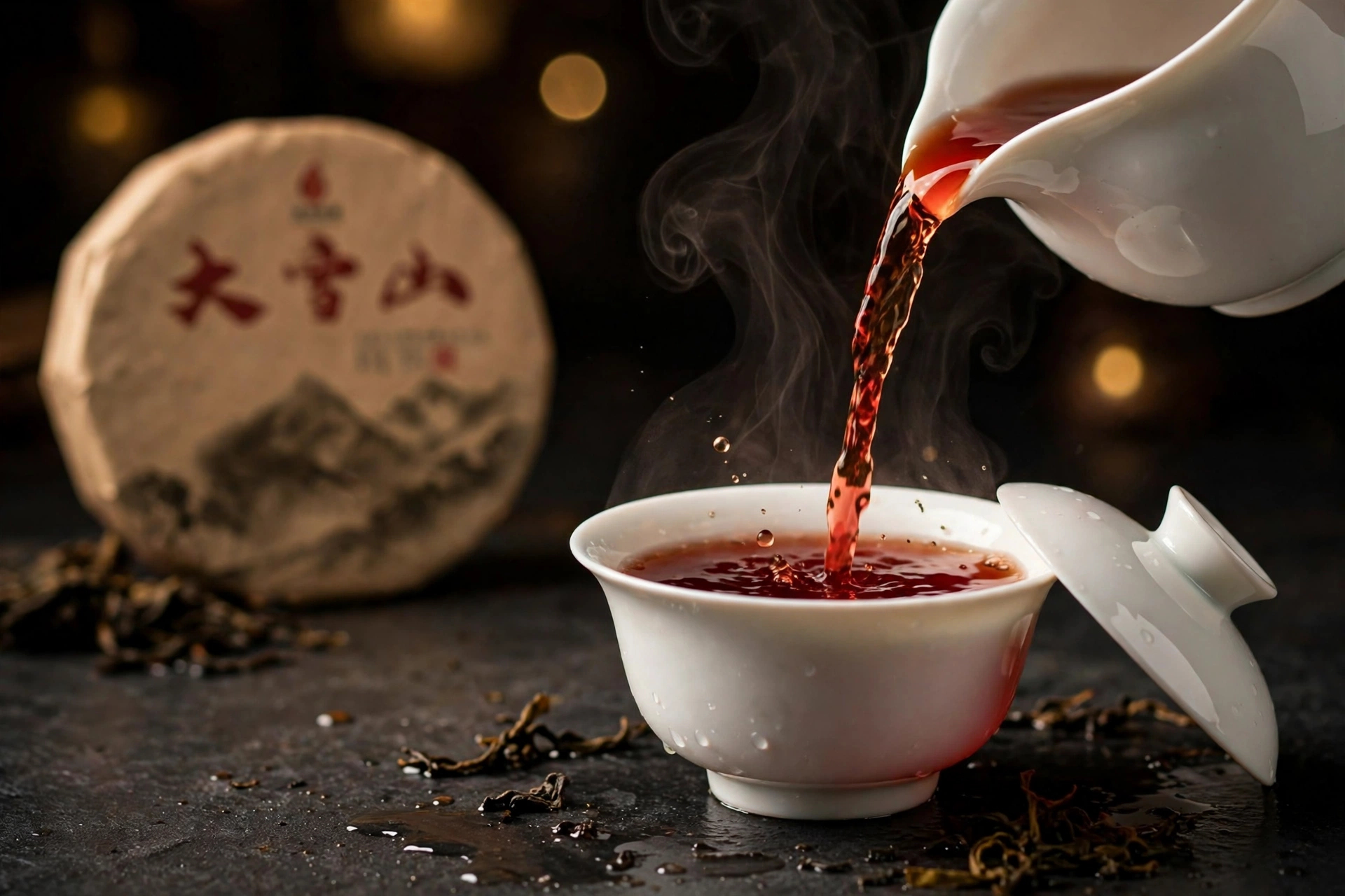 大雪山 熟茶 茶湯注入杯中